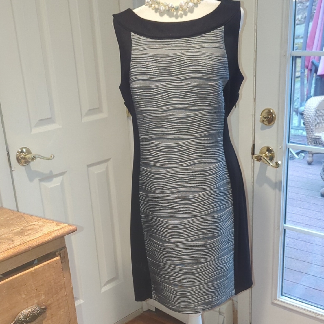 Calvin Klein Black And Gray Textured Midi Dress #0010